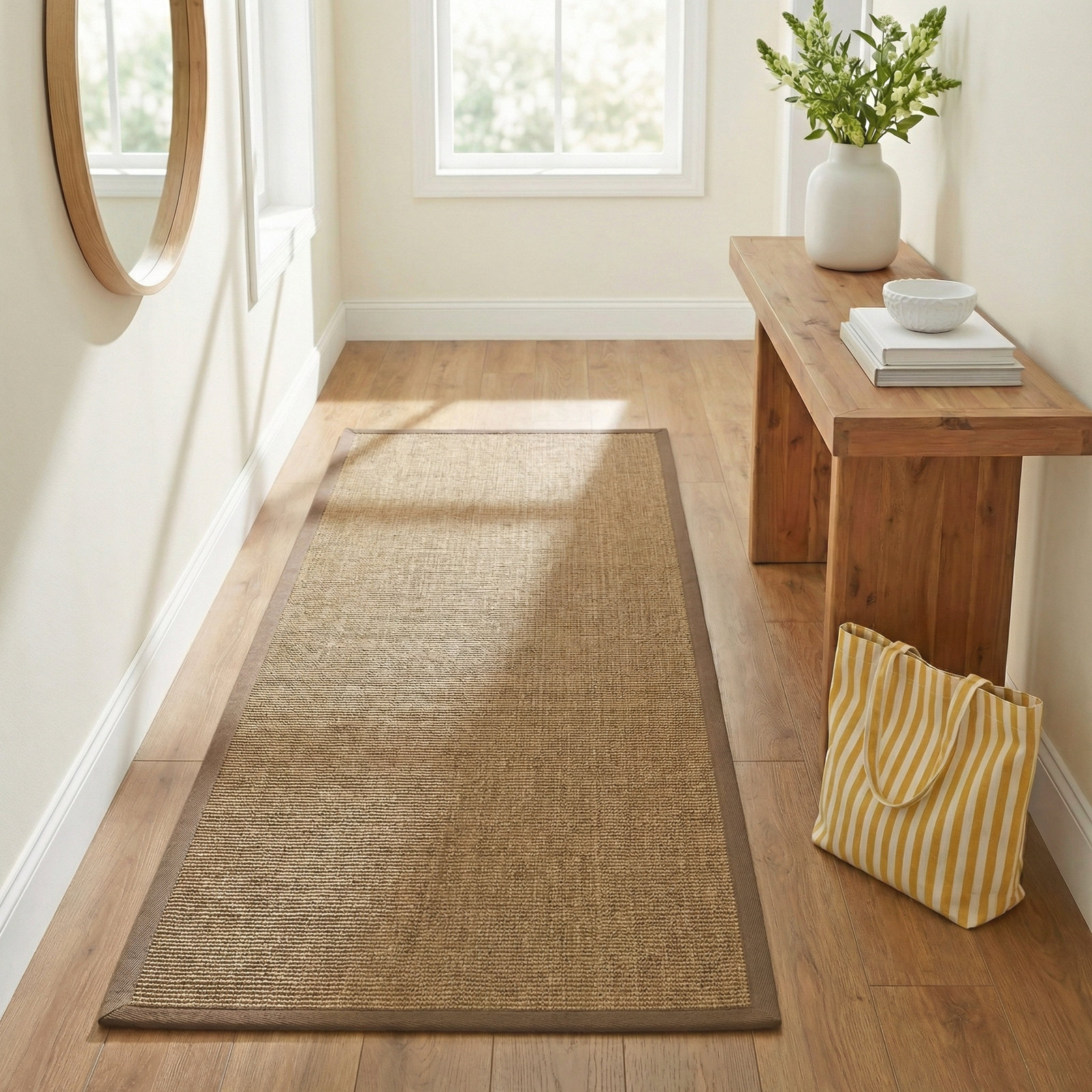 Brown Hand-Woven Jute Rug, Runner 2'6" x 12'