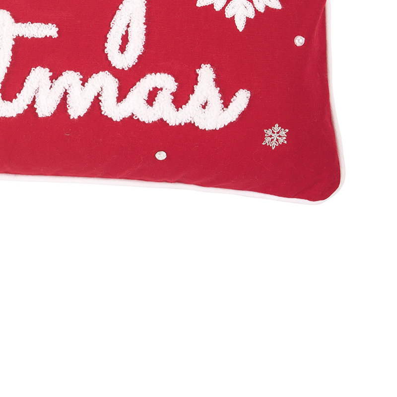 Red & White Christmas Embroidered Throw Pillow