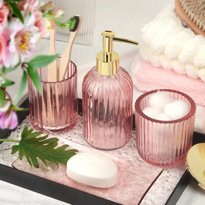 Pink Glass Bathroom Accessories Sets