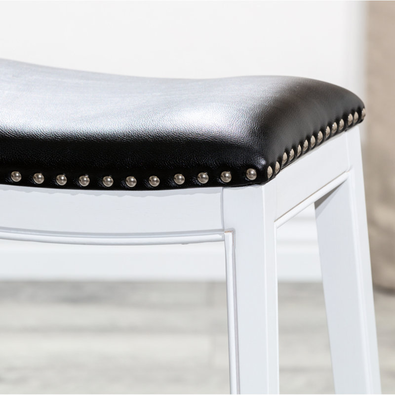 Tabouret de comptoir de 24 po, siège en cuir noir - tabouret élégant avec, Espresso, Noir, 2 morceaux