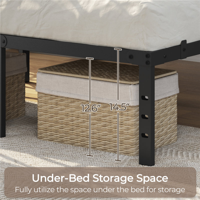 14.5" H Metal Platform Bed Frame with Heavy Duty Steel Slat Support, Queen