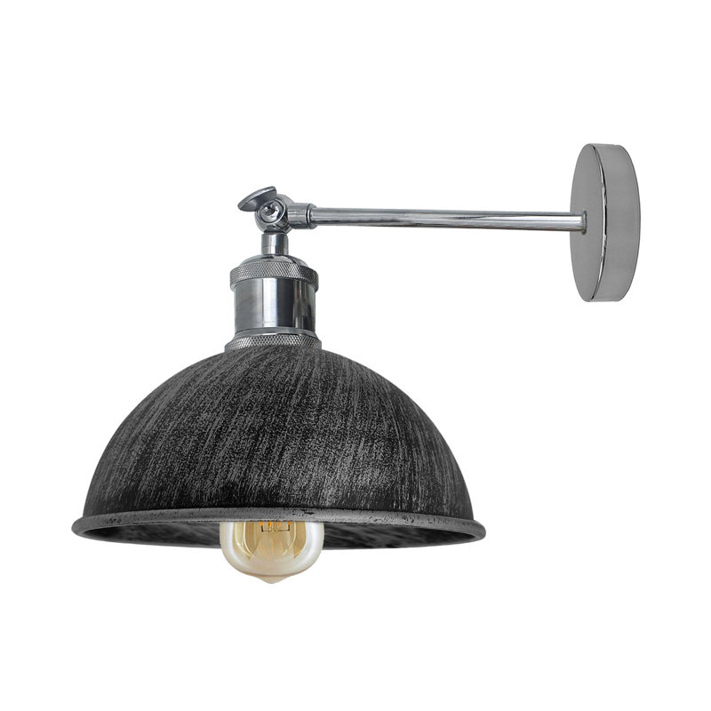 Janessa 1-Light Iron Swing Arm Dome Wall Sconce, Brushed Silver, Chrome