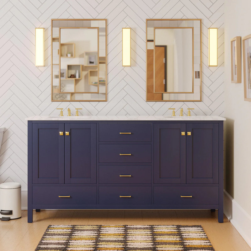 Ensemble de meuble-lavabo double 72 po Claudett, Bleu royal, Carrara d'ingénierie