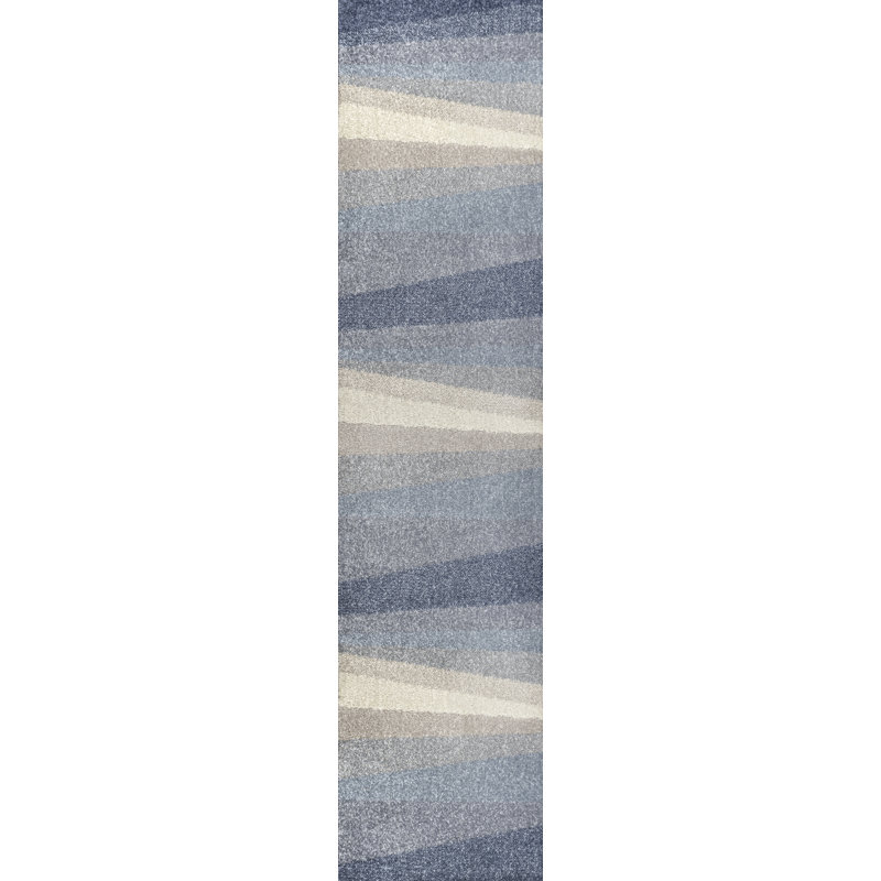 Howden Geometric Striped Blue/Cream/Gray Rug, Runner 2' x 7'10"