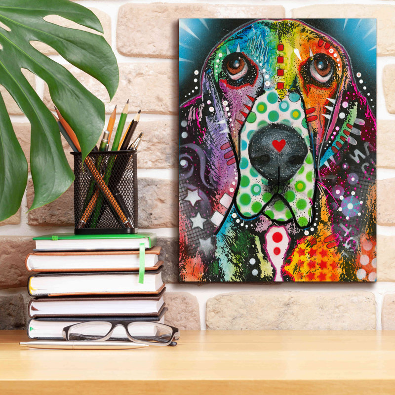 «Basset Hound Original» par Dean Russo, art mural sur toile, H 16 po x l 12 po x P 0,75 po