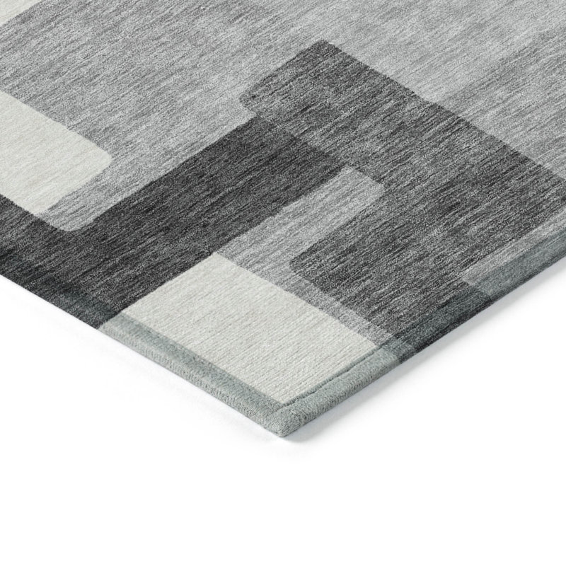 Tapis extérieur lavable abstrait gris anthracite et argent 5 pi x 8 pi