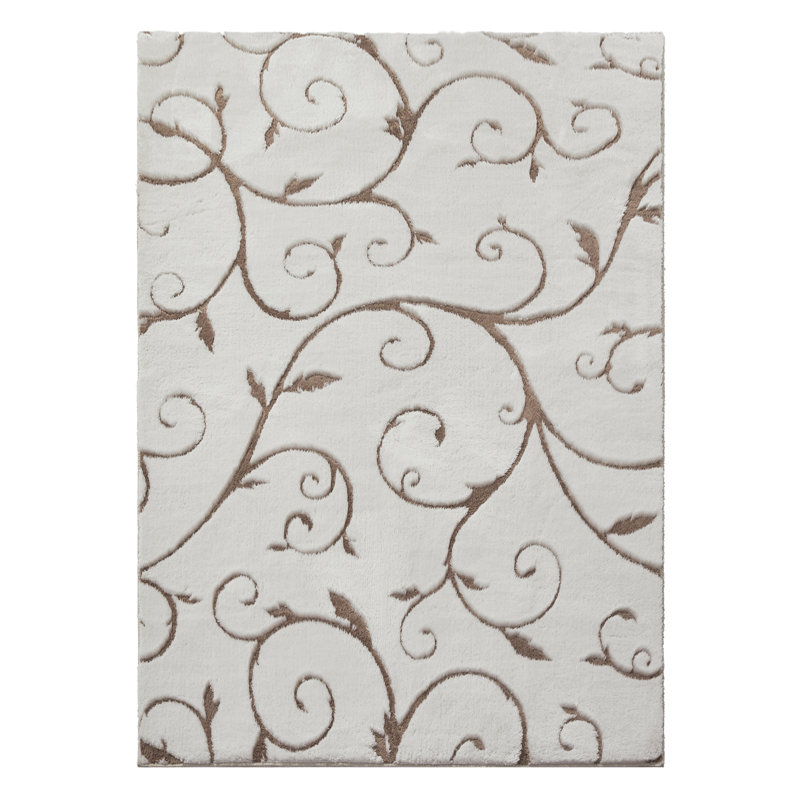 Allover Vine Cotton Velvet Indoor Area Rug With Non-Slip Backing, Rectangle 8' x 10', Beige