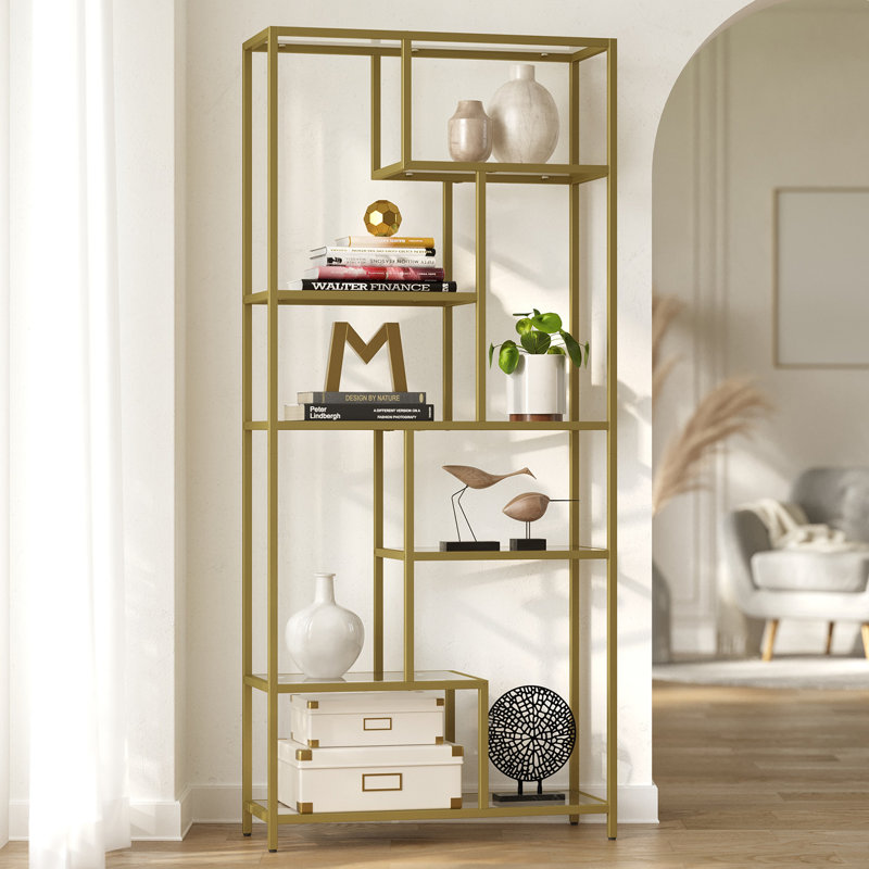 180cm H x 80cm W Steel Bookcase, Gold