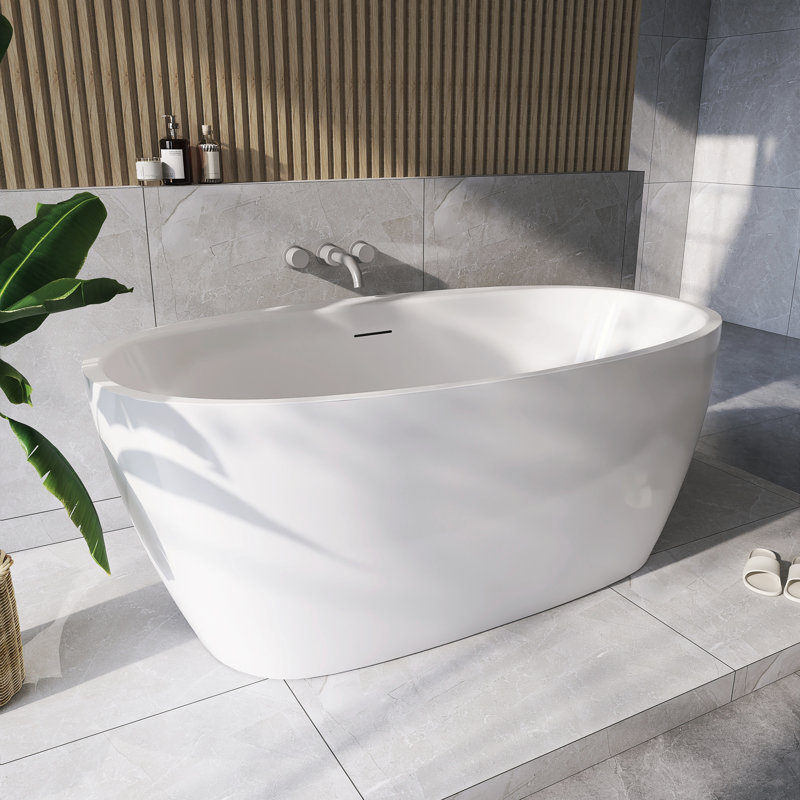 ADECAB 59'' x 31.5'' Acrylic Freestanding Flatbottom Double Ended Soaking Bathtub Gloss White