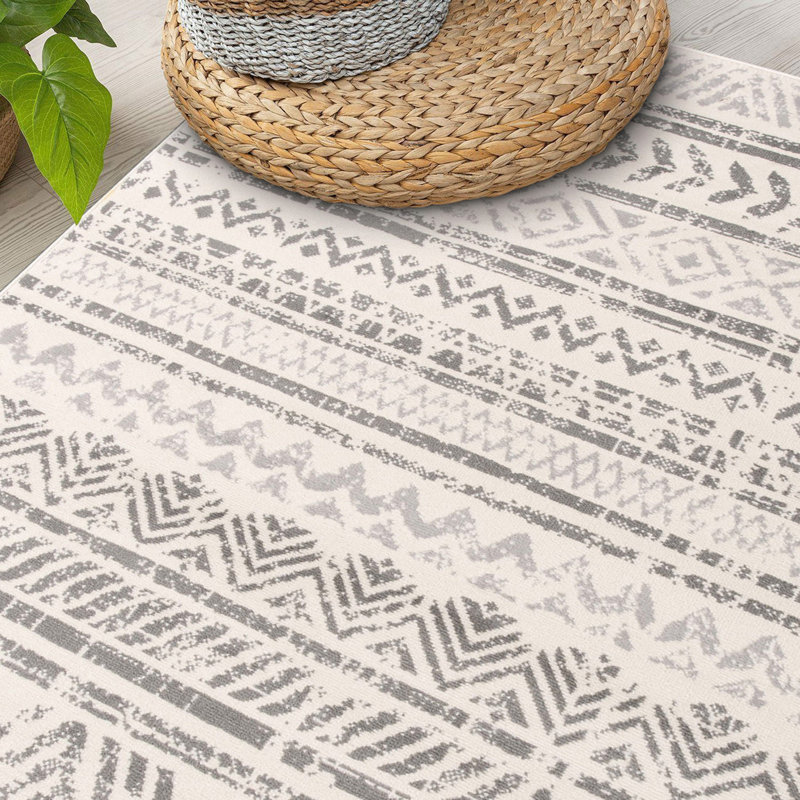 Humphrey Southwestern Light Gray/Dark Gray/Ivory Area Rug in Gray, Rectangle 9' x 12'