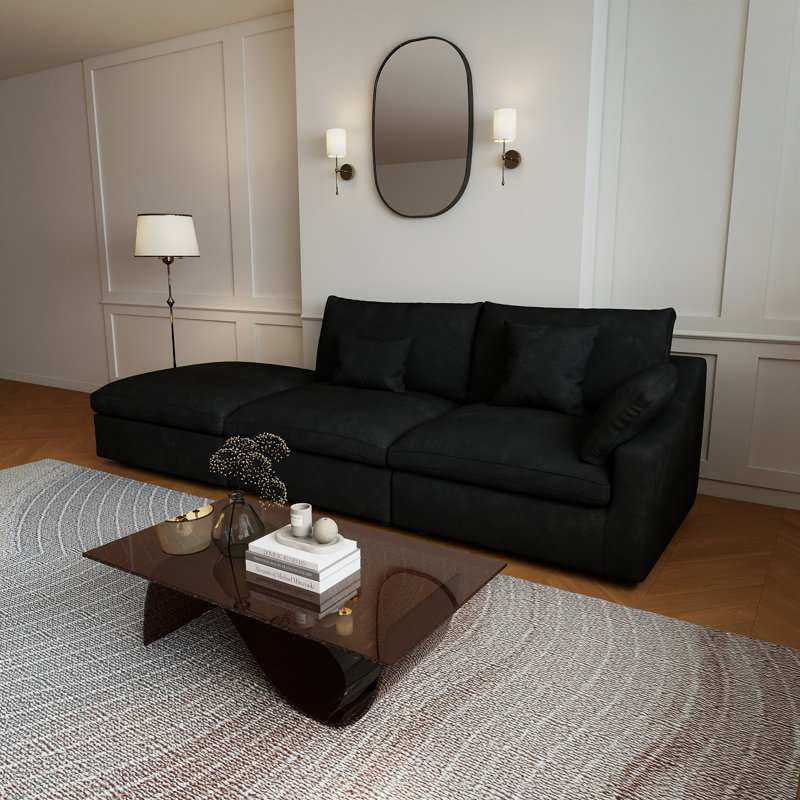 3-Piece Upholstered Modern  Chenille Fabric Modular Sofa With Ottoman, Black