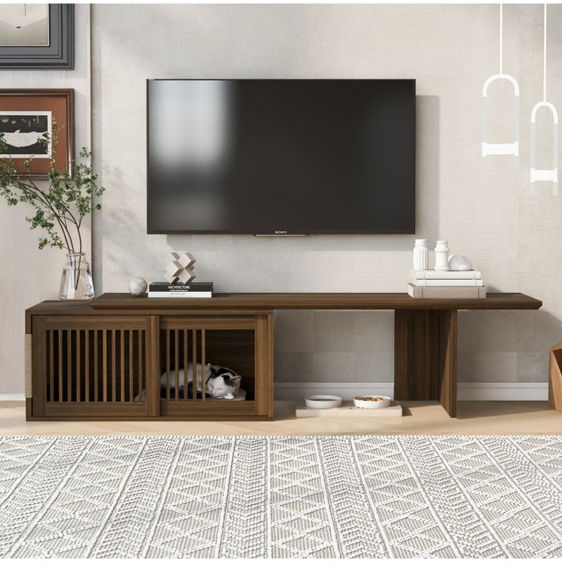 Meuble télé 2 en 1 noyer Mid-Century avec table extensible