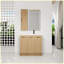 Ensemble de meuble-lavabo sur pied 36 po avec armoire à linge haute, rangement à 3 portes, lavabo simple en résine, finition chêne clair
