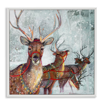 Winter Reindeer Holiday Landscape White Framed Giclee Art by Ruane Manning