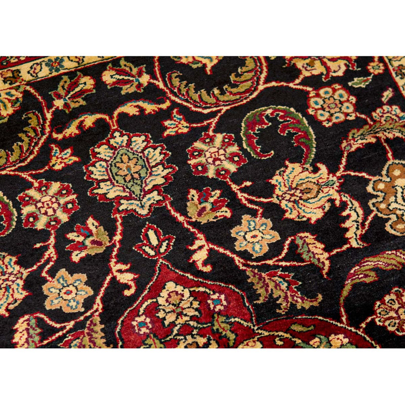 Hand-Knotted High-Quality Black and Red Area Rug