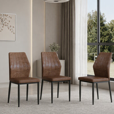 Ensemble de 3 chaises de salle à manger à motif de coquillage brun et noir avec dossier ergonomique en tissu Tech