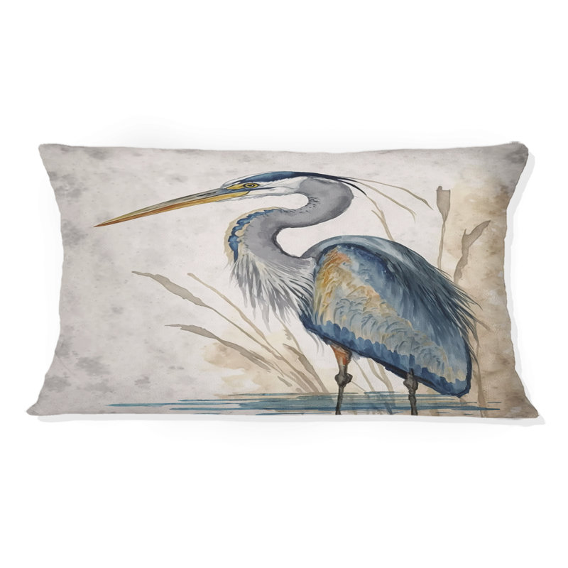 Coussin Heron By The Waterside Watercolor II - imprimé animaux Heron, H 12 po x l 20 po, Rectangulaire