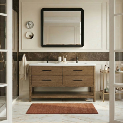 Meuble-lavabo en bois massif et brun 60 po Oakwell