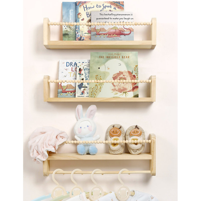Nursery Floating Shelves For Wall, Set Of 3 Book Shelves, 5.9" H x 23" W x 4.7" D, Wood