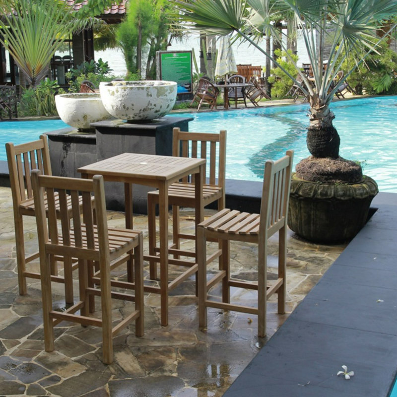 Lisinski 4 - Person Teak Wood Patio Dining Set with Square Table