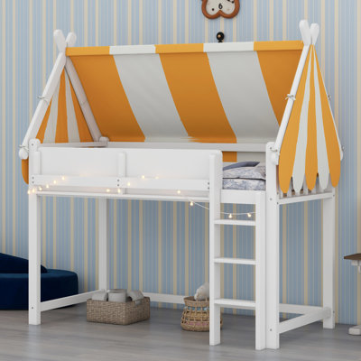 Stylish Loft Bed With Canopy Design, Soft LED Illumination, And Integrated Shelving For Books