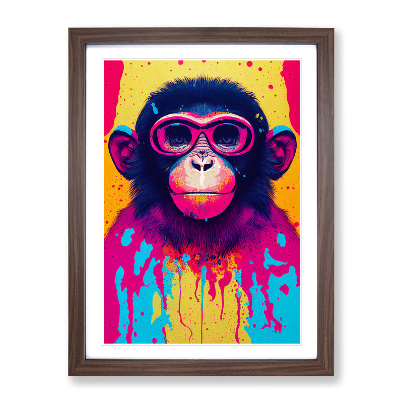 Paint Splash Monkey No.5 - Framed Print, 64cm H x 46cm W x 2cm D, Walnut Framed