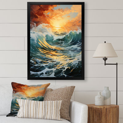 Tempête côtière orange - bleu sarcelle - imprimé