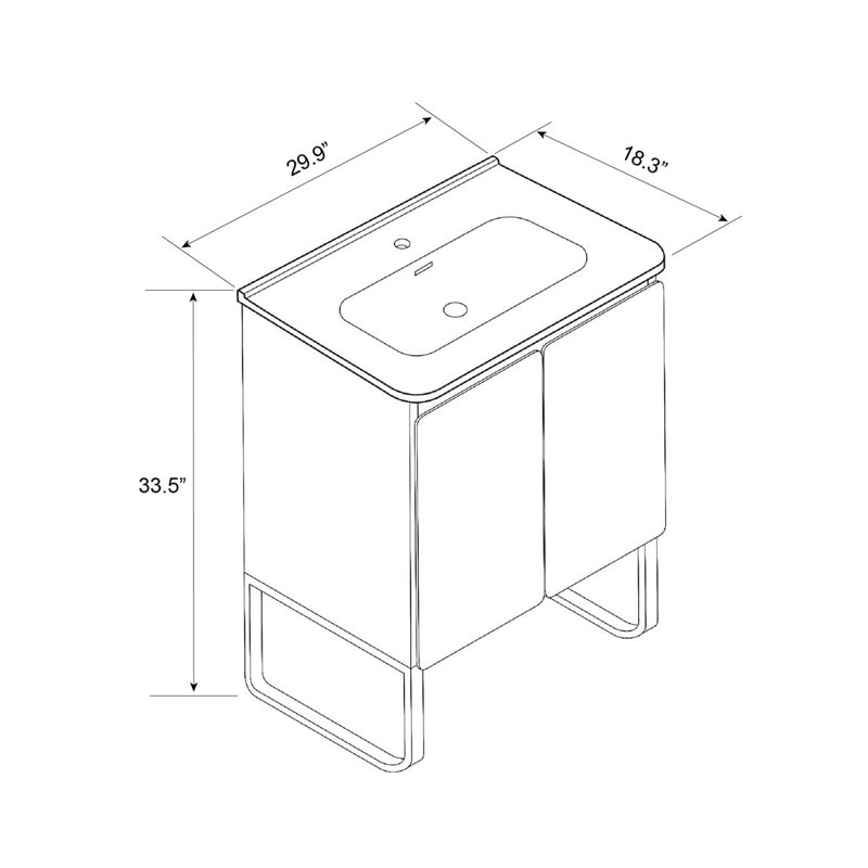 Meuble-lavabo avec lavabo en céramique et support en métal, armoire de salle de bain 2 portes