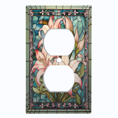 Couvercle de plaque d'interrupteur en métal; Rectangle 1 US standard - Image imprimée de fleurs en verre coloré