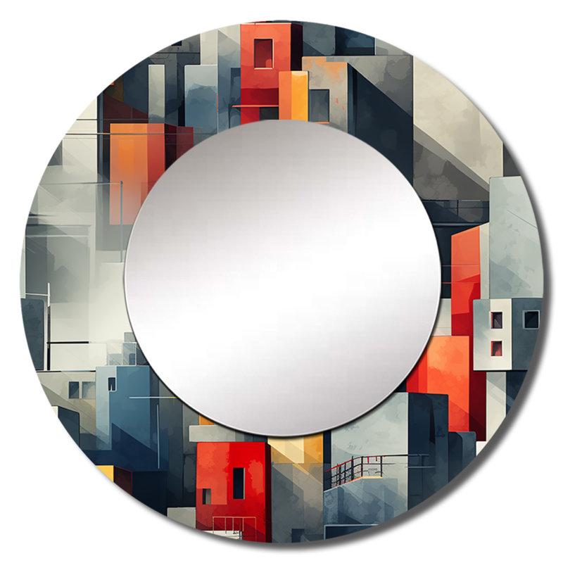 Motif de mur gris rayé cubique - miroir décoratif rayé, miroir mural rond gris, impression d'art en métal, 36 po x 36 po