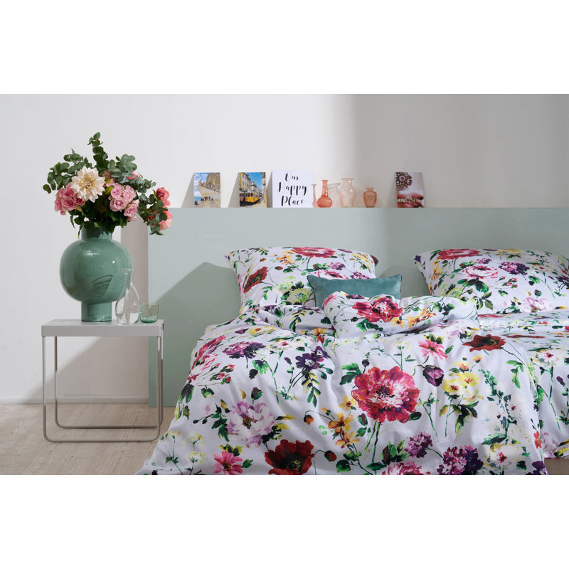 East Urban Home Cotton Floral Duvet Cover Set with Pillowcases, 155 x 220cm