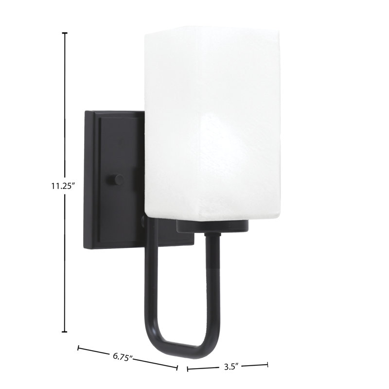 Applique murale 1 lumière Amarmula, finition noir mat, verre carré de 3,5 po en marbre blanc, Noir, Blanc
