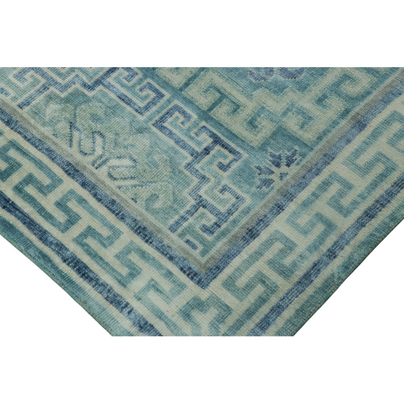 Rug & Kilim’S Samarkand-Inspired Rug, Greek Keys And Medallions In Cool Blues