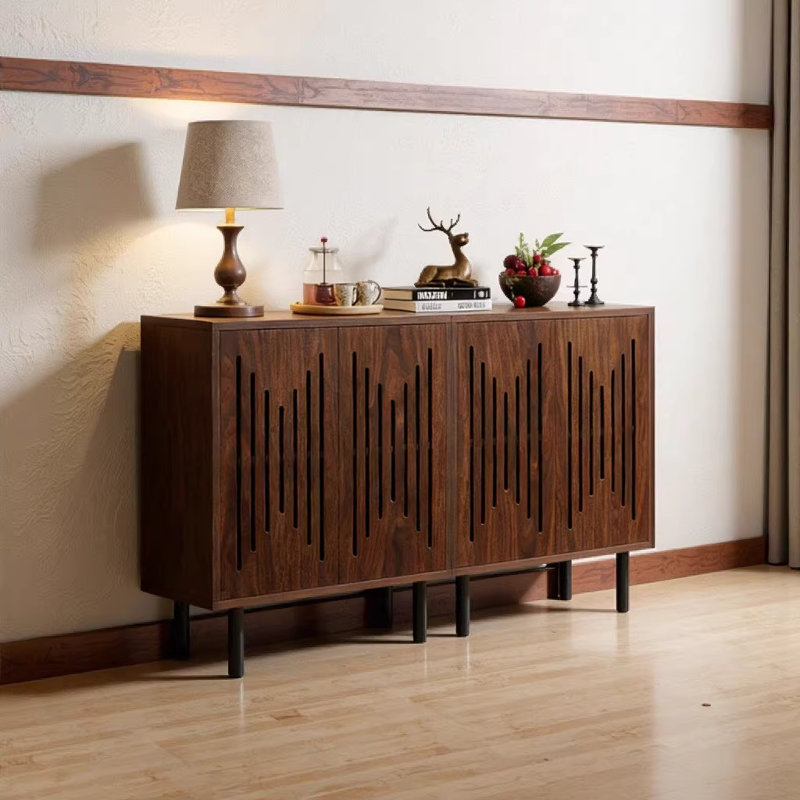 Rustic Walnut Storage Cabinet Set of 2, 59.1" Classic Sideboard with Adjustable Shelves and Metal Legs for Living Room Dining Room