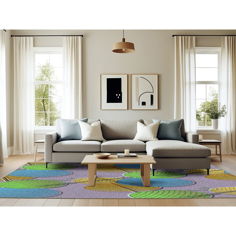 Tapis vert/bleu à motifs, Rectangle 6 pi x 9 pi