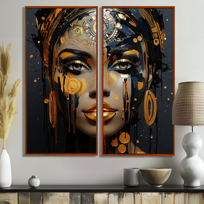 Art africain des tribus noires et dorées, femme noire