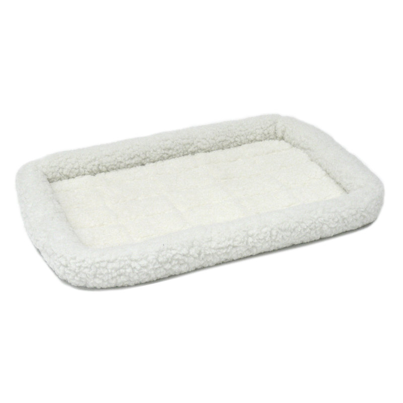 Large White Fleece Bolster Dog Bed with Padded Cushion