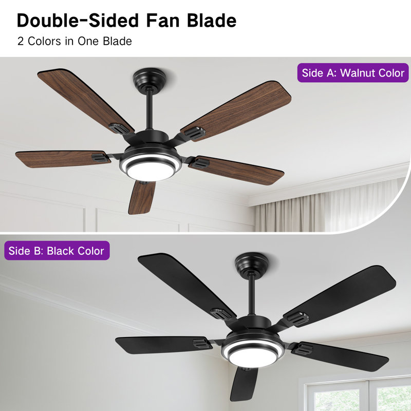 52" RGB Ceiling Fan With Led Light and Remote/APP Control, Black