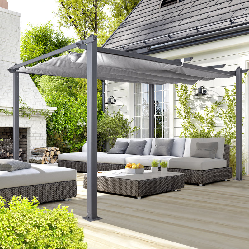 Acorn Aluminium Pergola Gazebo, Grey, 227cm H x 405cm W x 298cm D