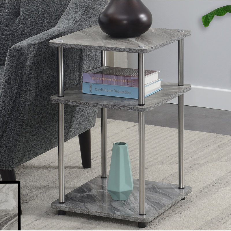 Table de bout haute avec rangement 25,5 po Edwin, Gris faux marbre / chrome