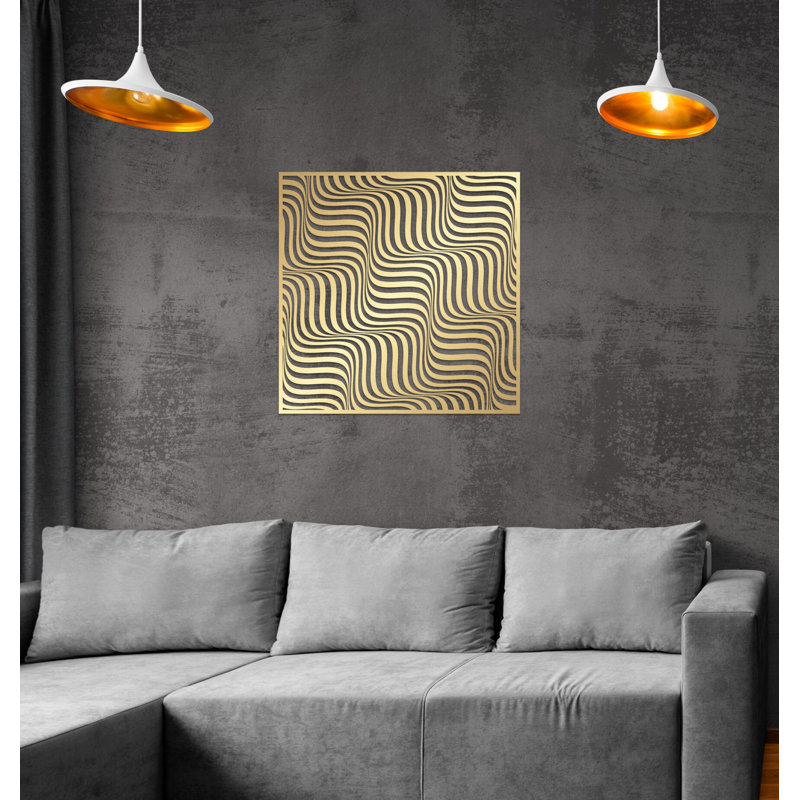 Metal Abstract Wall Hanging Décor, Infinite Waves Contemporary Art Deco for New Home or Office Gift, Shiny Gold