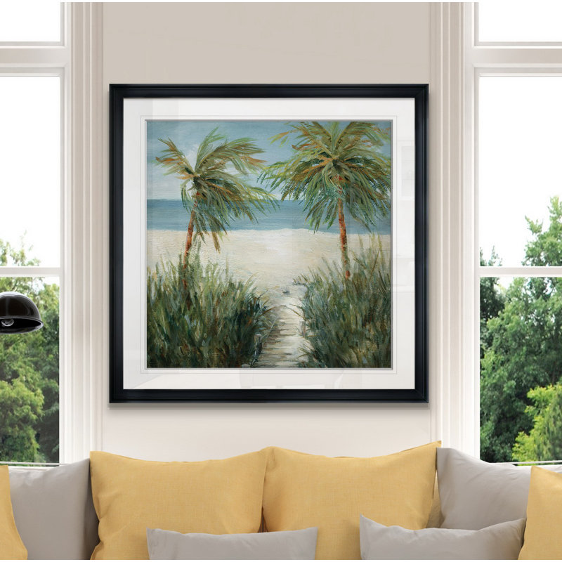 Plage de sable - peinture, H 28 po x l 28 po x P 1,5 po, Cadre noir