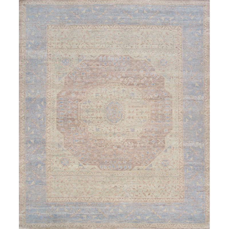 Oushak rouille / L. Tapis bleu en laine, Rectangle 10 pi x 14 pi