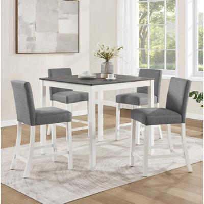 Grey & White Two-Tone 5-Piece Counter Height Dining Set, Wooden Table with 4 Chairs for 4, Ideal for Kitchen & Dining Room Spaces