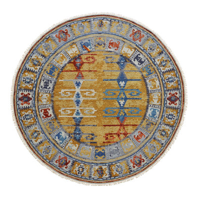 Zahara Hand Knotted Wool Area Rug in Saffron; Gold; Blue; Red