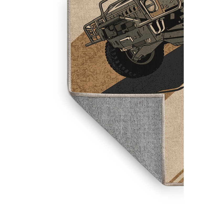 Machine Washable Vehicles And Transportation Desert Patrol Vehicle Rustic Rug in Beige – Beige Binding, 7x9