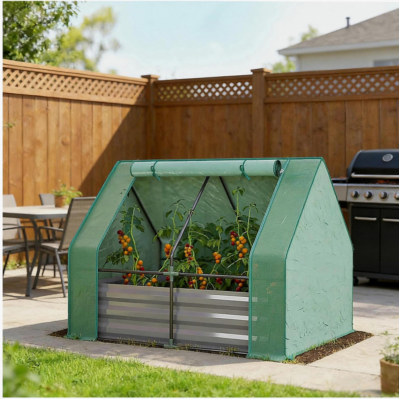 Raised Garden Bed,Mini Greenhouse,2-in-1 Raised Planter Greenhouse, Dark Gray/Green