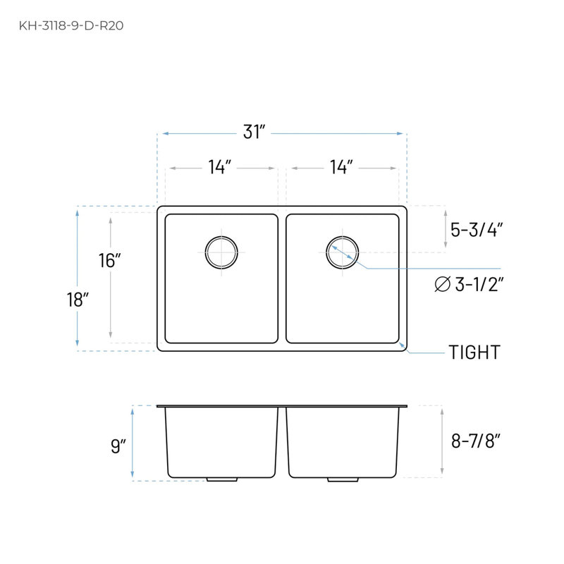 31'' L Double Bowl Stainless Steel Kitchen Sink