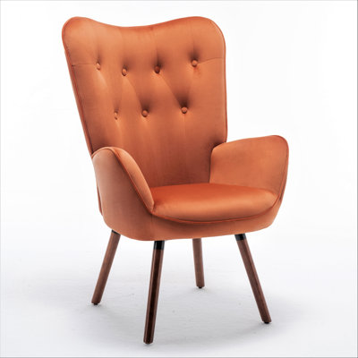 Fauteuil à oreilles de style Mid-Century moderne, fauteuil capitonné en tissu de polyester avec pieds évasés en bois massif pour le bureau de la chambre à coucher et du salon