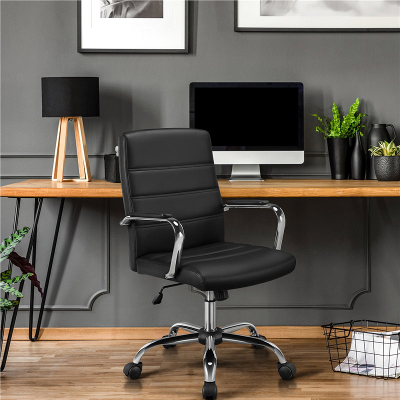 Wanetta Mid-Back Office Chair with Arms 360° Swivel, Black